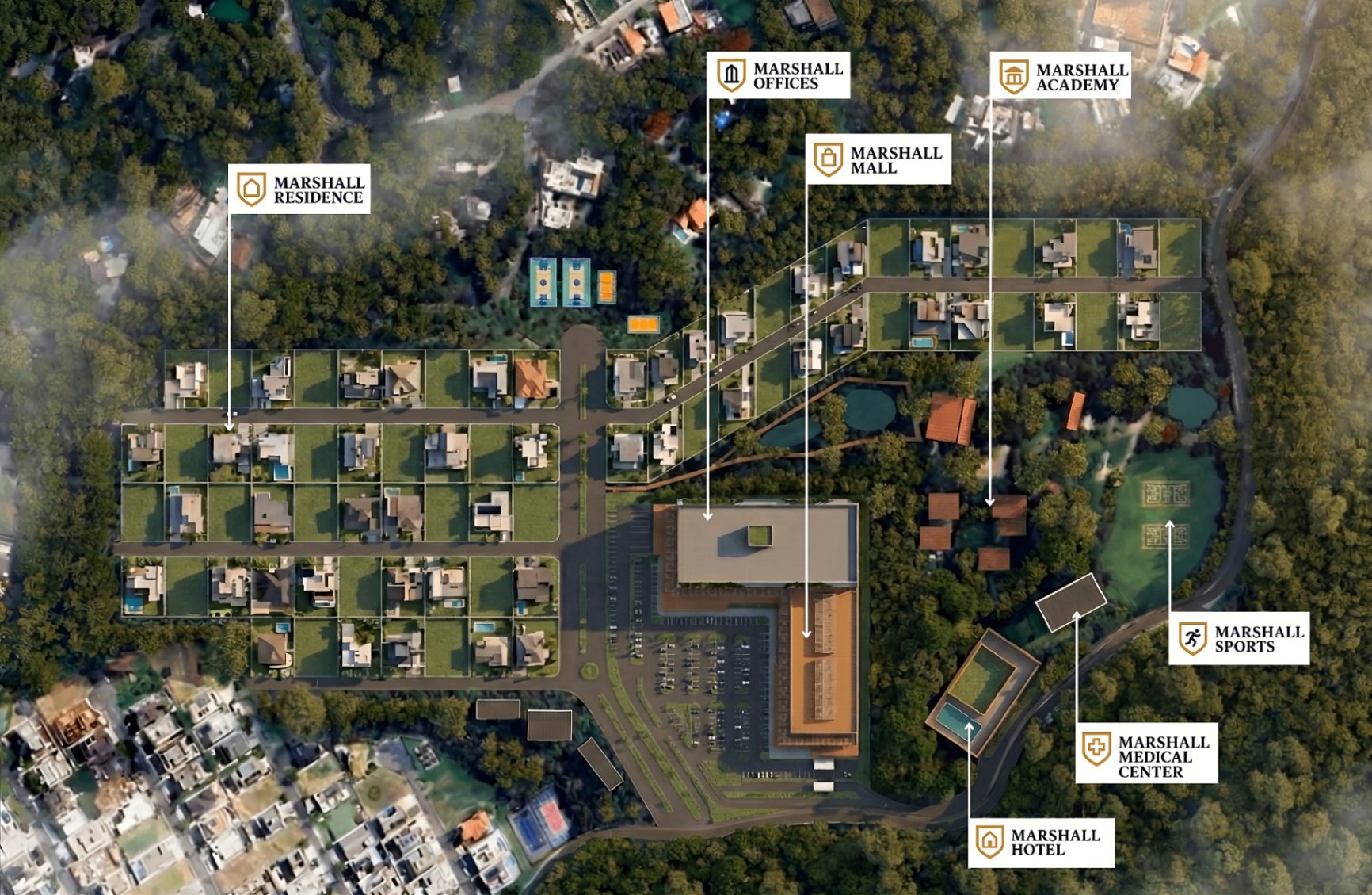 Master plan do empreendimento Marshall — Bairro planejado integrado